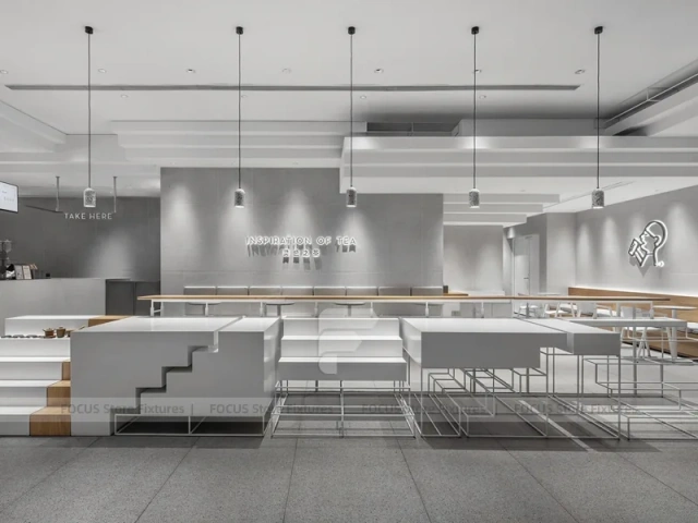 Minimal White Beverage Shop Counter Plan