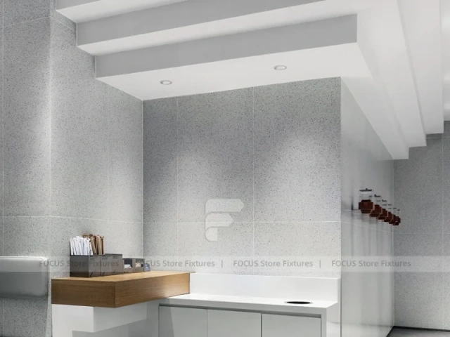 Minimal White Beverage Shop Counter Plan