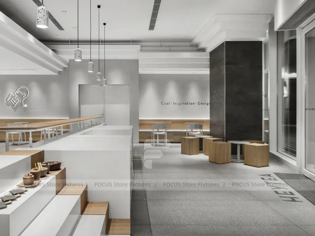 Minimal White Beverage Shop Counter Plan