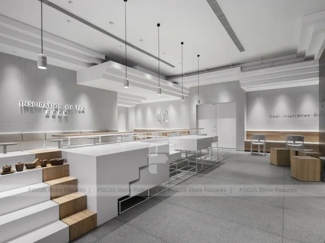 Minimal White Beverage Shop Counter Plan