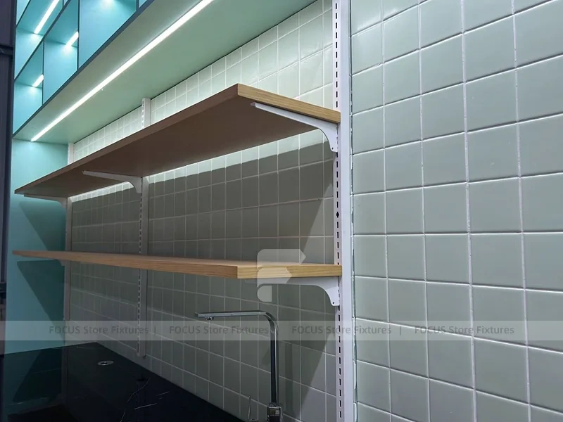 Mint Tile Beverage Wall Shelving Detail