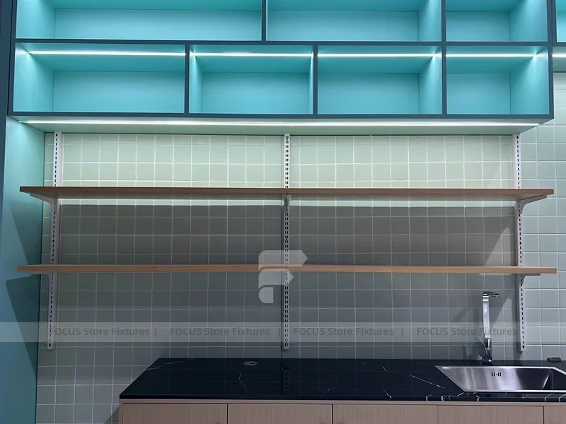 Mint Tile Beverage Wall Shelving Detail