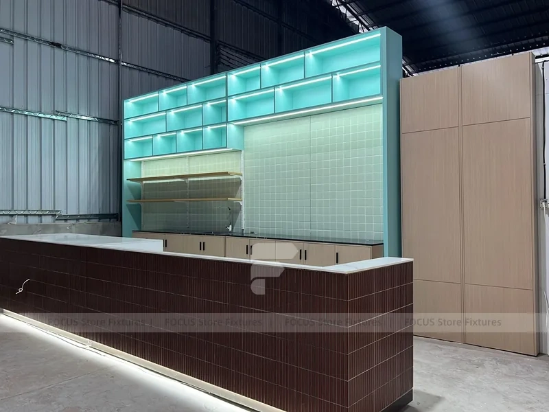 Mint Tile Beverage Wall Shelving Detail