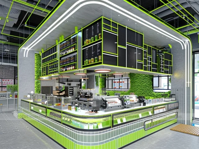 Neon Green Juice Bar Island Kiosk