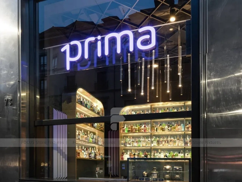 Neon Prima Beverage Storefront Sign