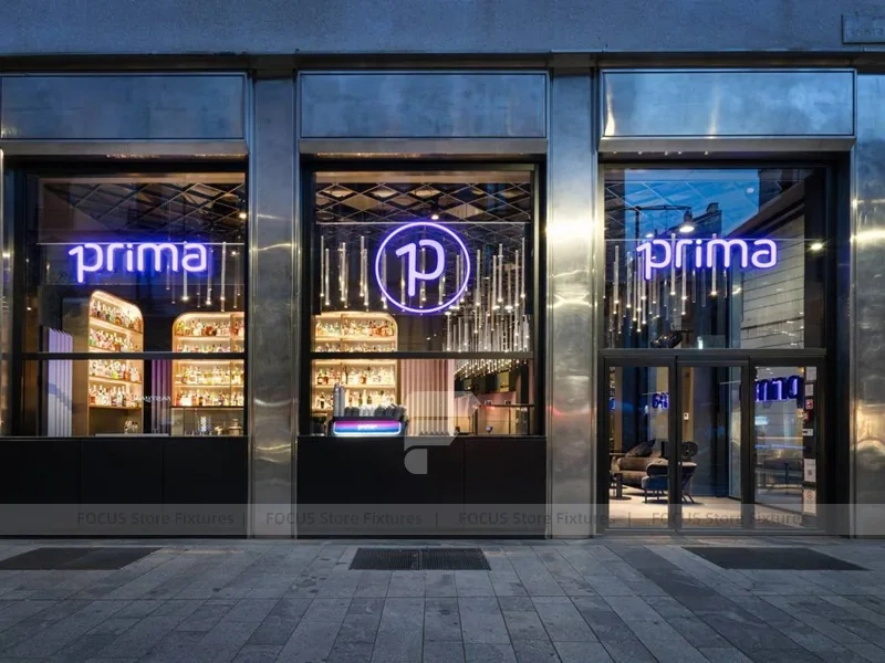 Neon Prima Beverage Storefront Sign