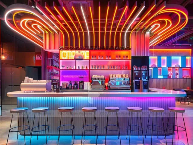Neon Red Beverage Bar Island Counter