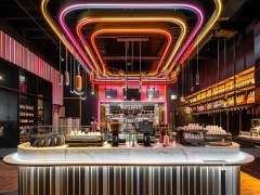 Neon Red Beverage Bar Island Counter