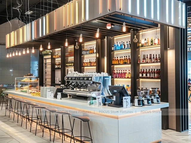Neon Red Beverage Wall Counter Layout