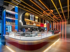 Neon Red Beverage Wall Counter Layout