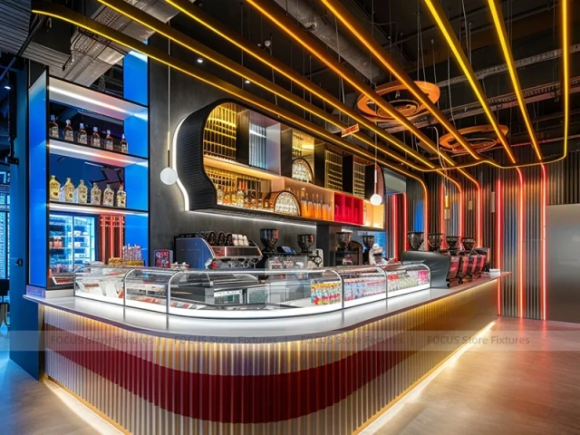 Neon Red Beverage Wall Counter Layout