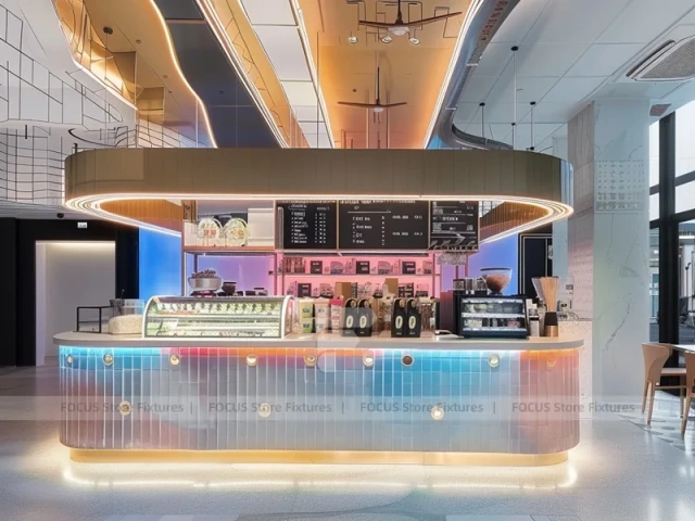Neon Red Blue Beverage Bar Seating Layout
