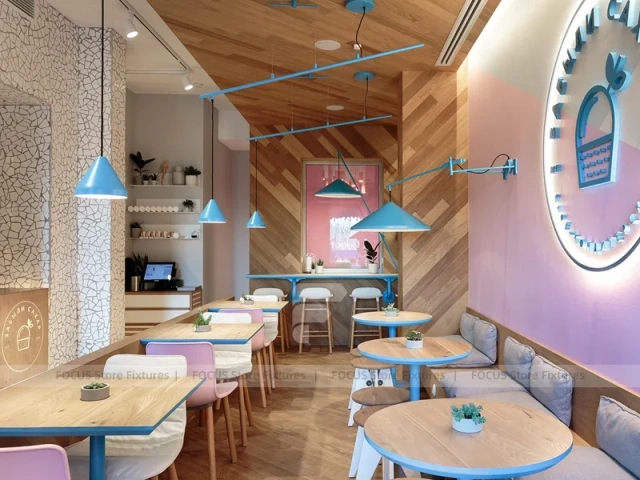 Pastel Beverage Cafe Booth Seating Layout