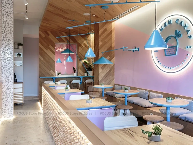 Pastel Beverage Cafe Booth Seating Layout