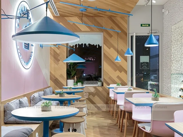 Pastel Beverage Cafe Booth Seating Layout