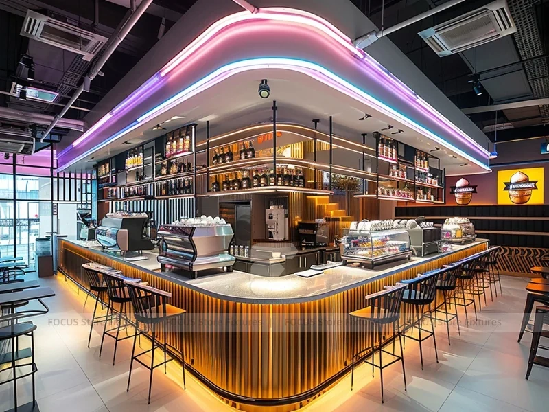 Pink Beverage Counter With Long Bar Stools