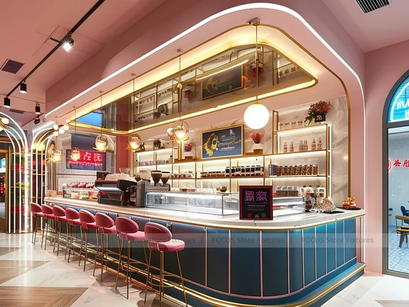 Pink Blue Arch Beverage Counter Layout