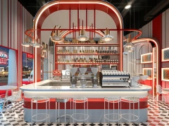Pink Blue Beverage Bar Counter Layout