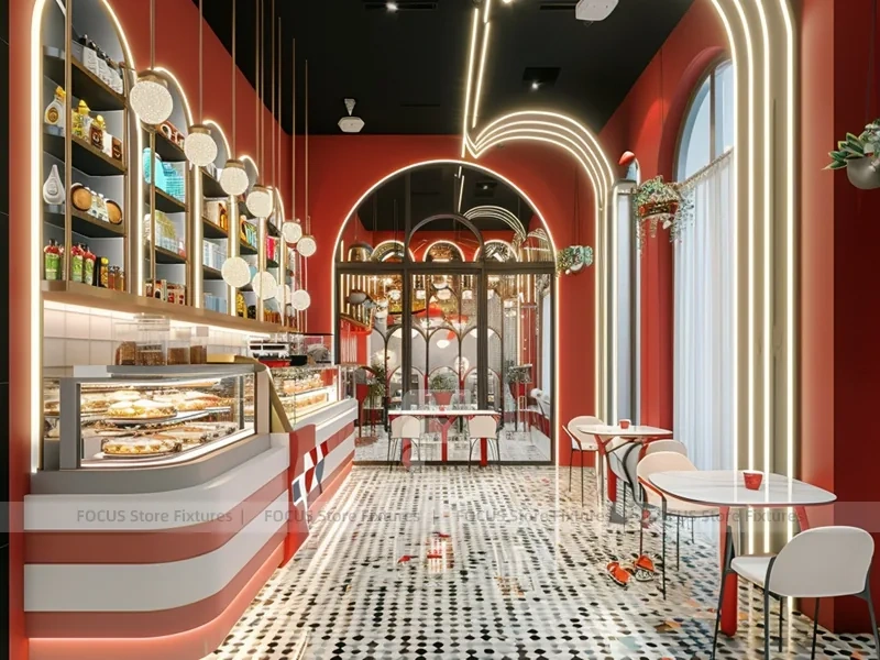 Red Arch Dessert Beverage Counter Layout