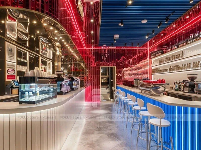Red Curved Dessert Beverage Kiosk