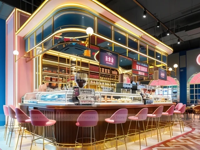 Red Curved Dessert Beverage Kiosk