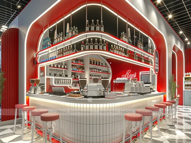 Red Curved Dessert Beverage Kiosk