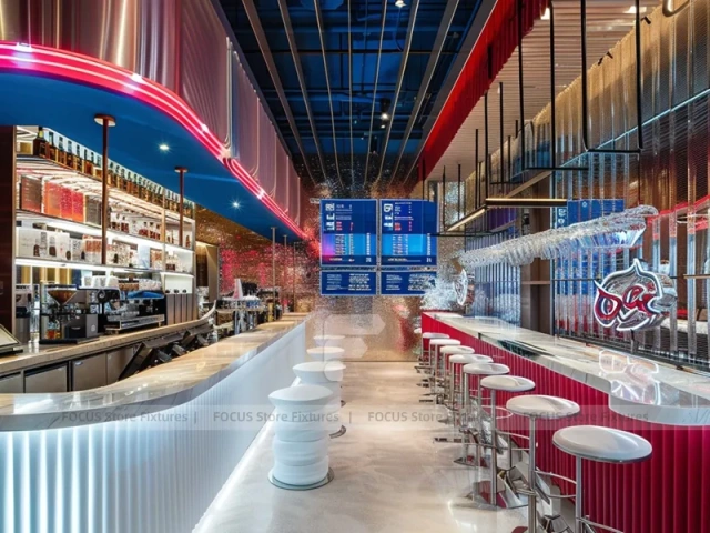 Red Curved Dessert Beverage Kiosk