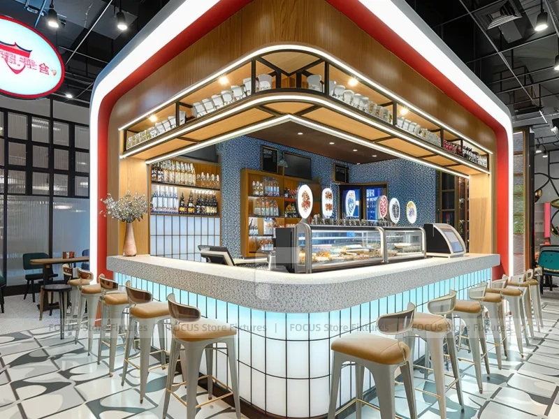 Red Curved Dessert Beverage Kiosk