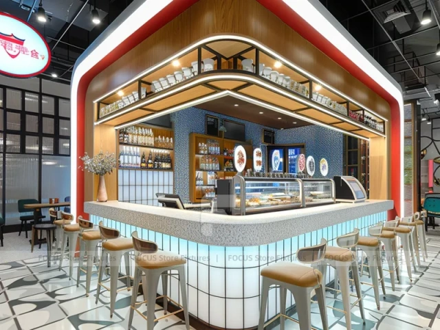 Red Curved Dessert Beverage Kiosk