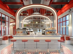 Red White Arch Dessert Beverage Counter