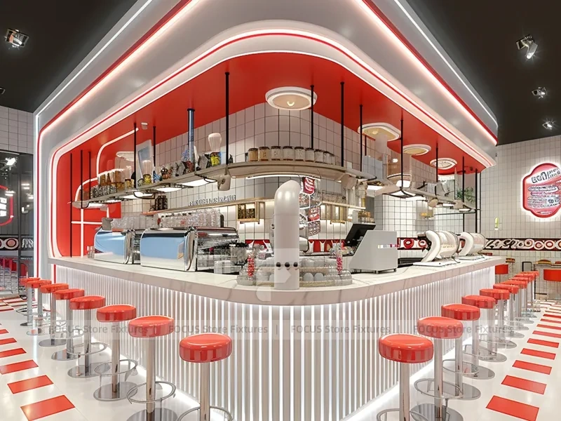 Red White Arch Dessert Beverage Counter