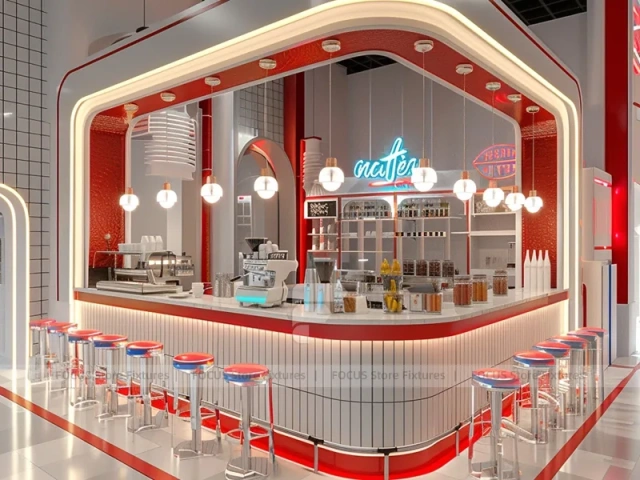 Red White Beverage Arch Counter Booth