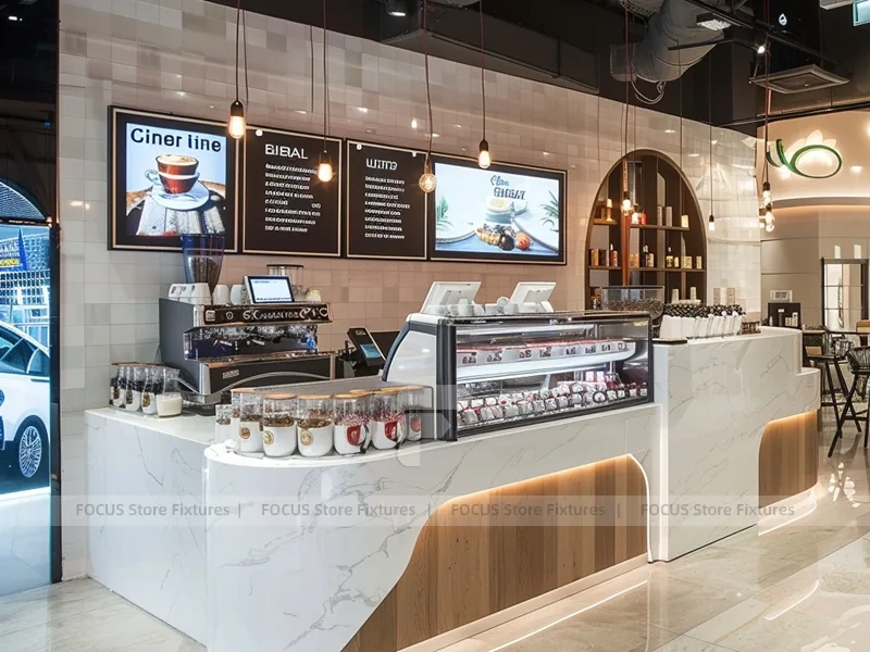 Red White Beverage Arch Counter Booth