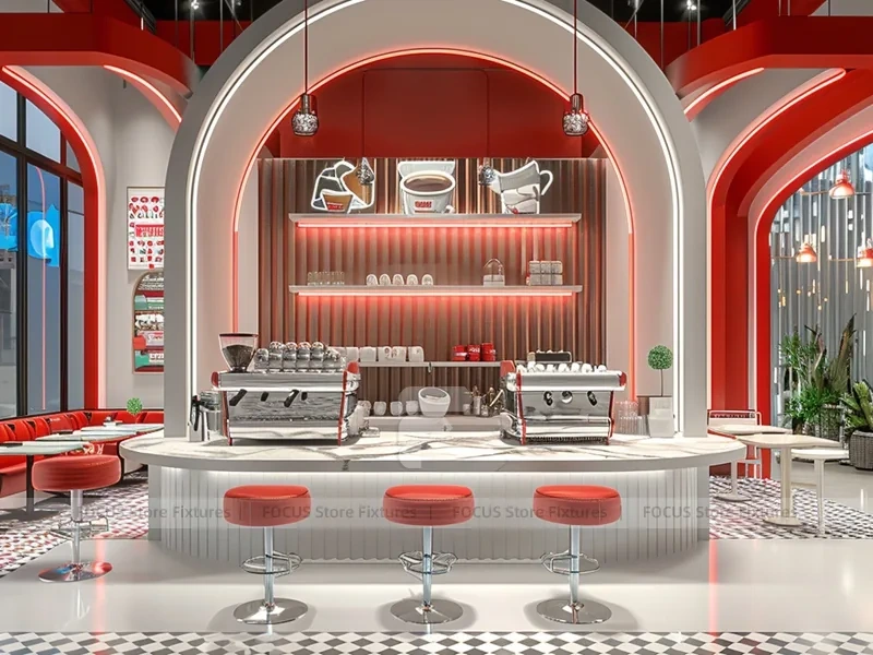 Red White Beverage Arch Counter Booth