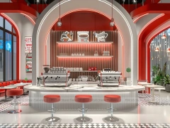 Red White Beverage Arch Counter Booth