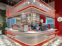 Red White Beverage Arch Counter Kiosk