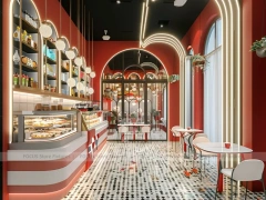 Red White Beverage Arch Counter Kiosk