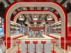 Red White Beverage Arch Island Kiosk