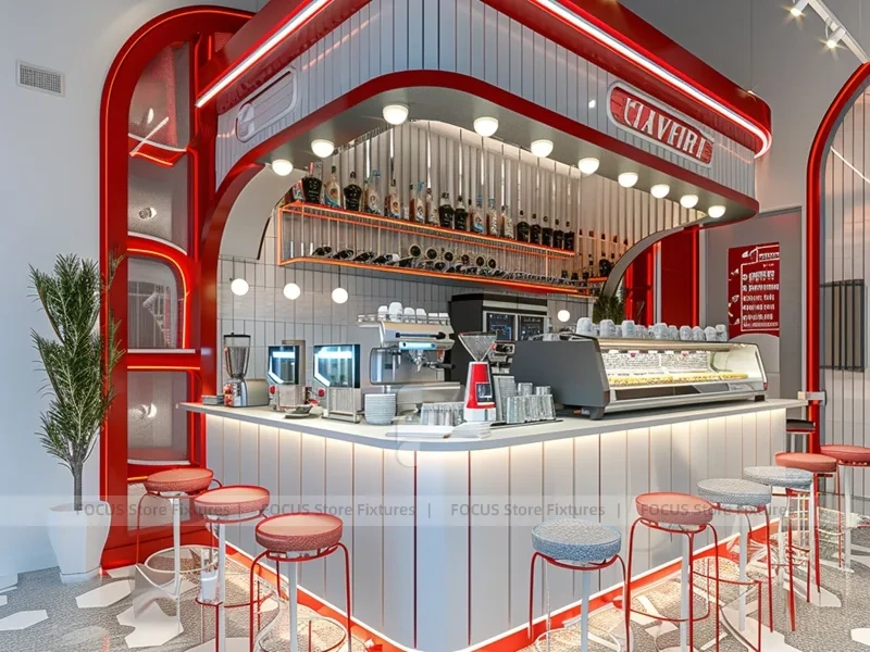Red White Beverage Arch Kiosk Counter