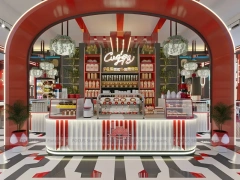 Red White Beverage Arch Kiosk Counter