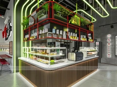 Red White Beverage Arch Kiosk Counter