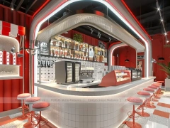Red White Beverage Arch Kiosk Counter