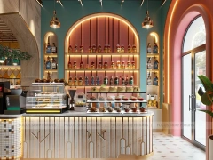 Red White Beverage Arch Kiosk Counter