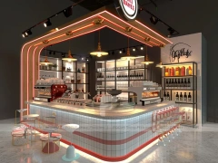 Red White Beverage Arch Kiosk Counter