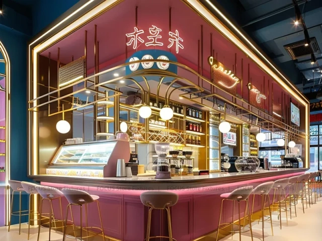 Red White Beverage Arch Kiosk Counter