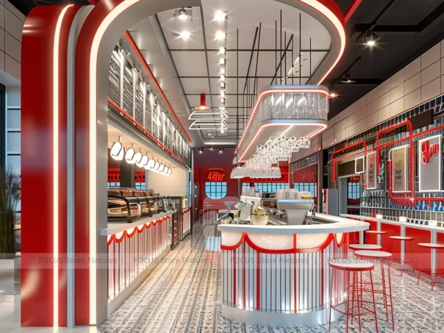 Red White Beverage Arch Kiosk Counter