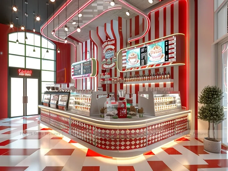 Red White Beverage Wall Display Counter