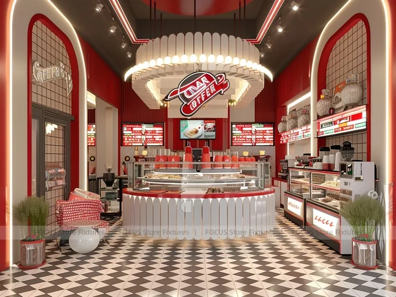 Red White Dessert Beverage Center Counter