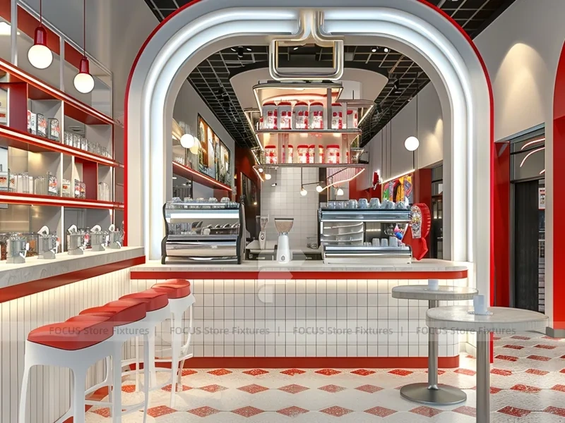 Red White Dessert Beverage Wall Counter