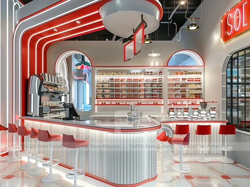 Red White Dessert Beverage Wall Counter